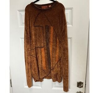 Prestige Mens 2XL Chenille Sweater Brown Abstract Geometric Pullover Vintage